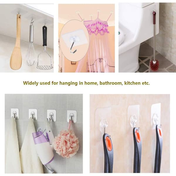 Self-adhesive kitchen hooks - Pack of 24 nail-free self-adhesive hooks with stainless steel hooks. Reusable ceiling hooks for bathroom.