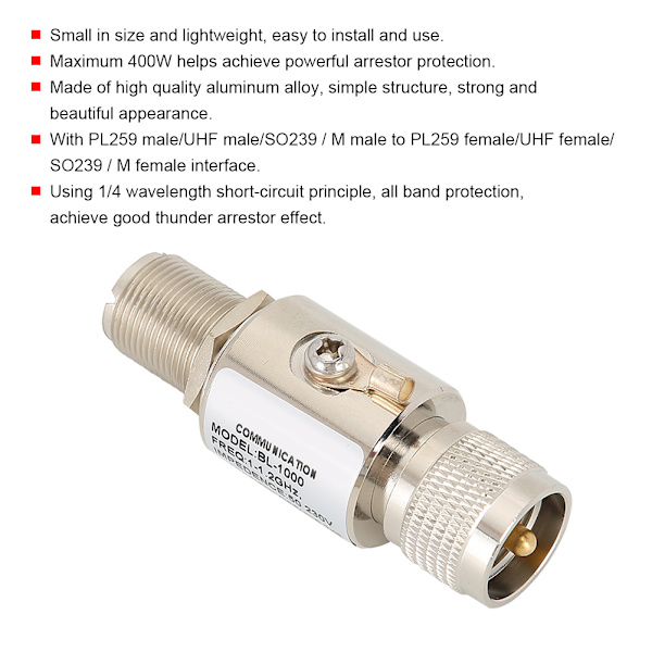 PL259‑M till PL259‑F Antennistörare Allbands Störare Skydd DC‑1200MHz Överspänningsskydd