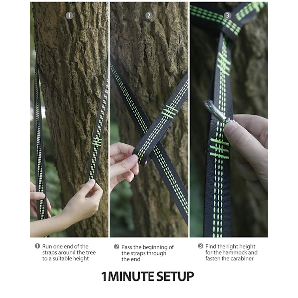 Hängmatta Fäste Trädgunga Fäste Hängstol Set 3 Meter X 2,5cm Max 500kg, 15 + 1 Öglor (polyester) 2 Karbinhakar + Hängstol