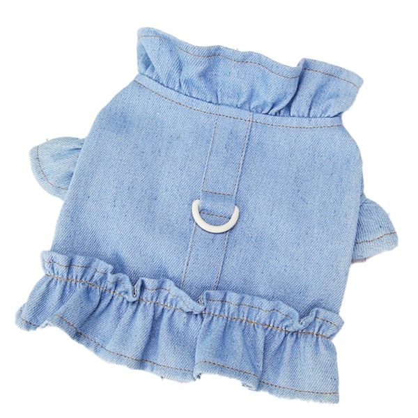 Pet Denim Harness Vest Shirt med D-ring för små hundar Mjuk komfort Ruffles Jean Jacket(Ljusblå)