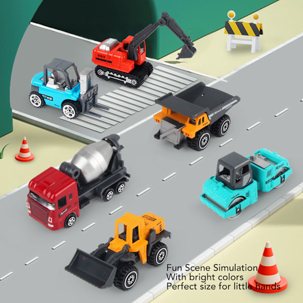 6 Pakkaa 1:64 Seosrakennusajoneuvojen Leikkiseti Mini Koko Trukki Kaivuri Rakennusautojen Seti