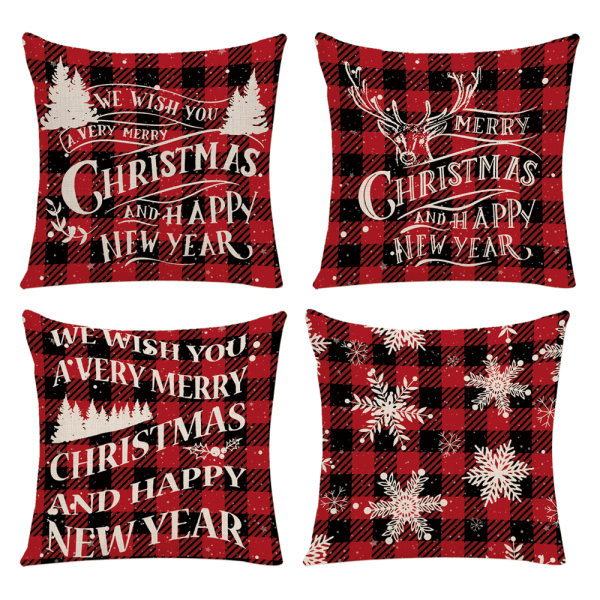 4pcs Christmas pillow case, linen super soft cushion