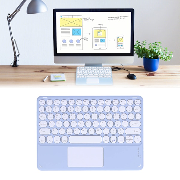 Trådlöst tangentbord med rundade tangenter Ergonomisk design Ultratunt Smart Touch Trådlöst tangentbord för surfplattor Bärbara datorer Lila