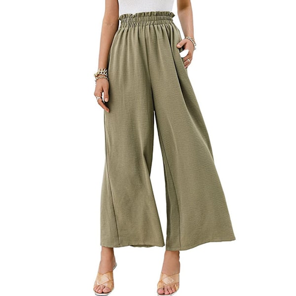 Dame Casual Wide Leg Palazzo Bukser Højtaljede Smocked Lounge Bukser med Lommer S-XXXL（grøn）