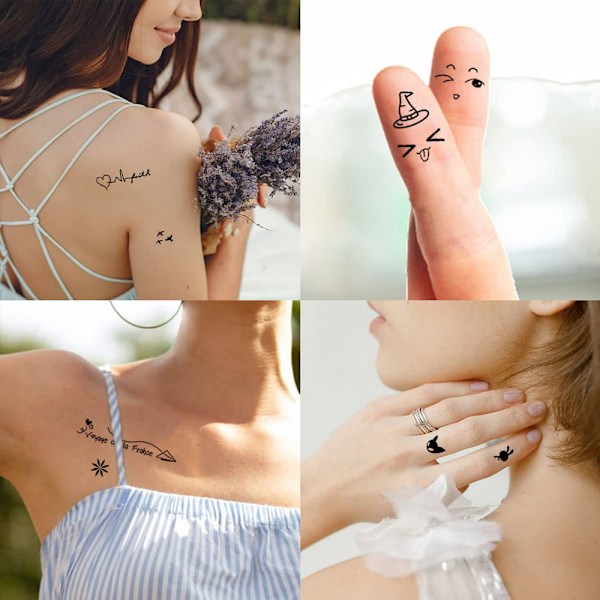 Mini Falske Midlertidige Finger Tattoo Stickers - Enkle, Små Design Tatoveringer, 8-Ark Midlertidig Tattoo