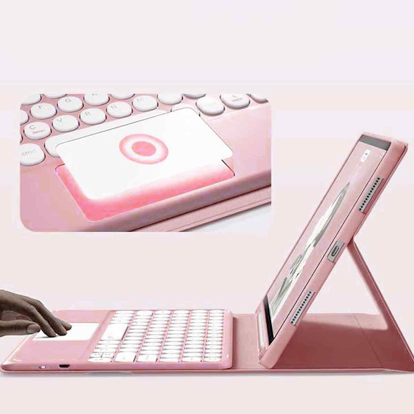 Passer til iPad 9 2021 10,2-tommer iPad 8 iPad 7 Air 3 Pro 10,5 tastaturcover, med en mus farvetastatur retro rund form