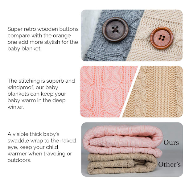 Unisex Babyteppe i Myk og Tykk Fleece - Strikket Babyteppe for Jenter og Gutter - Vognomslag for Nyfødte - Babytilbehør