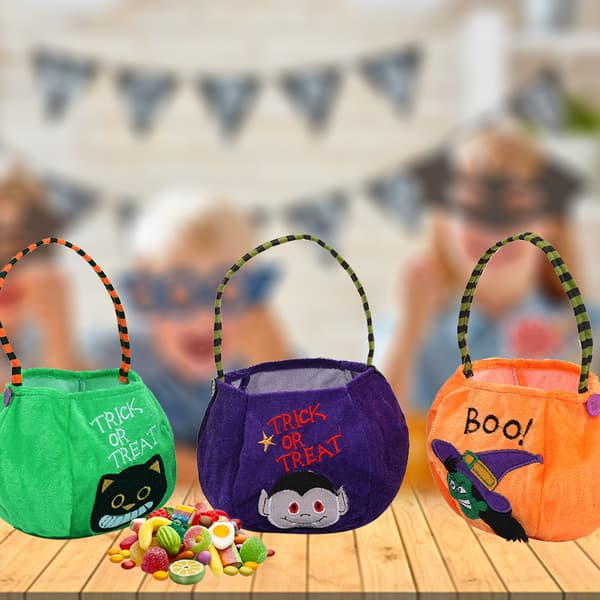 Halloween-hat rund slikpose til børn, sød slikholder med spøgelse- og græskardesign til slik eller ballade 2
