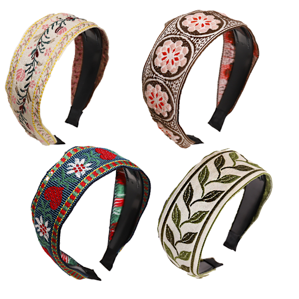 Boho Pandebånd Håndlavet Broderi Bohemia Blomster Bredt Pandebånd Vintage Etnisk Stil Hårbånd til Kvinder Piger Hårtilbehør