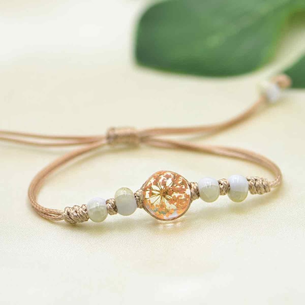6 st äkta blomma vävd armband Keramisk glaskula Dekorativt armband vävt med torkad blomma växt