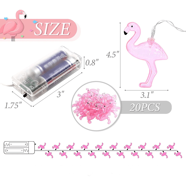 Rosa Flamingo String Lights, 6,5 Ft String Lights med 20 LED batteridrivna Flamingo Fairy Lights för Flamingo Presenter, Flamingo Party och Yard