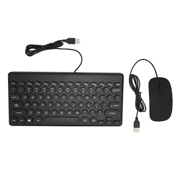 Tangentbord och Mus Combo Bekväm Ergonomi Energisparande 78 Tangenter Runda Tangentlock 4 Musknappar Trådbunden Datortillbehör Svart