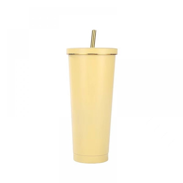 750 ml resekopp, dubbelväggig kopp i rostfritt stål, vakuumisolerad vattenflaska, isolerad vattenkaffekopp, dubbelväggkopp med sugrör, borste och