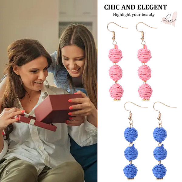 2 par Modeøreringe Raffia Drop Øreringe Boho Dangly Øreringe til Kvinder Piger Sommer Strand Smykker