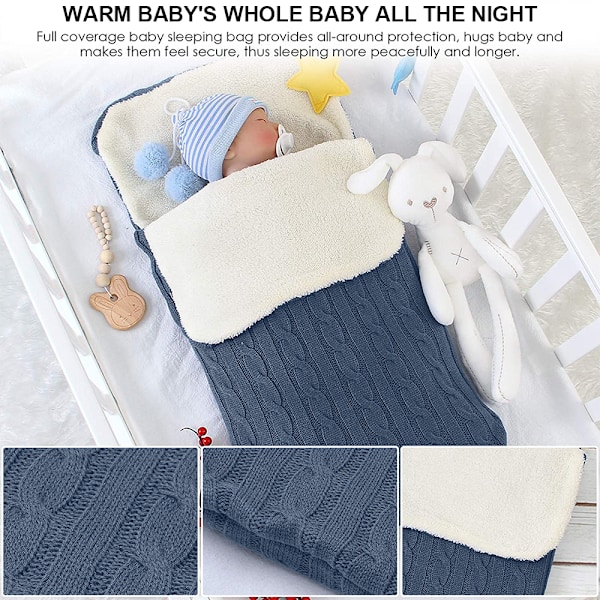 1 st Newborn Baby Swaddlefilt, Stickad Varm Fleecefilt Swaddle Sovsäck Väska Vagn Unisex Baby Sovsäck för Baby