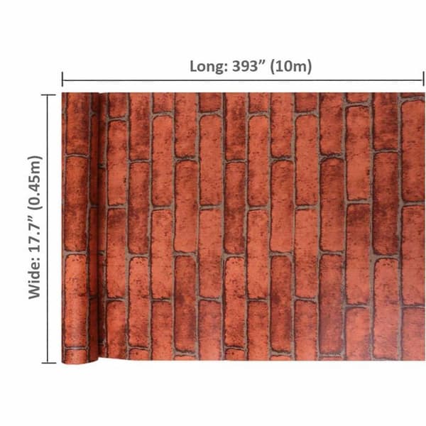 Self-adhesive PVC Wallpaper, Red Brick Effect, 45 cm x 10 m - Self-adhesive, Removable and Waterproof
