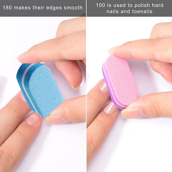 Mini Nagelfilsblock, 100/180 Grit Svamp Nagelfils för Akrylnaglar, Poleringsblock Dubbelsidigt för Manikyrverktyg