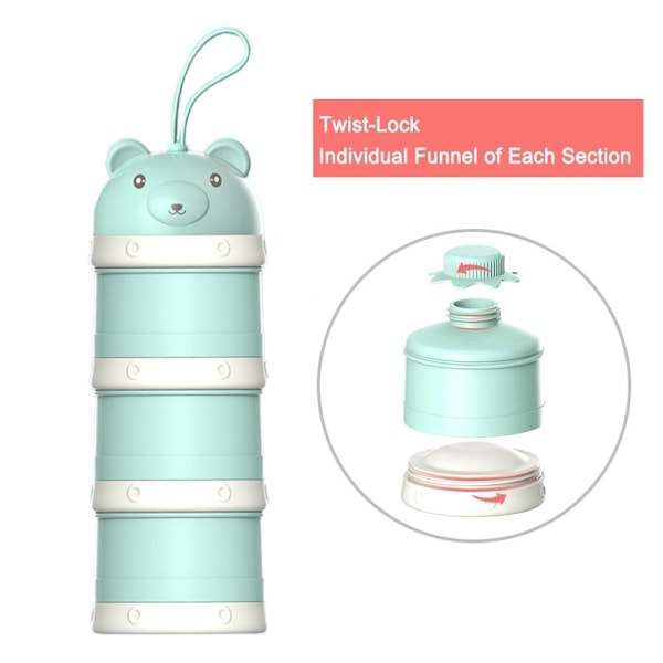 Melkepulverdispenser for baby, stor kapasitet, beholder for melkepulver og snacks