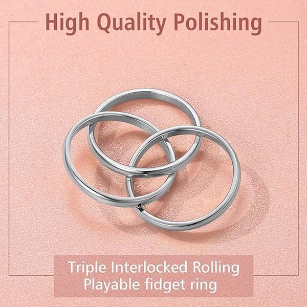 Trippelbandringar ihopslingrade rullande ringar för kvinnor flickor rostfritt stål silver rysk vigselring storlek 6 till 9