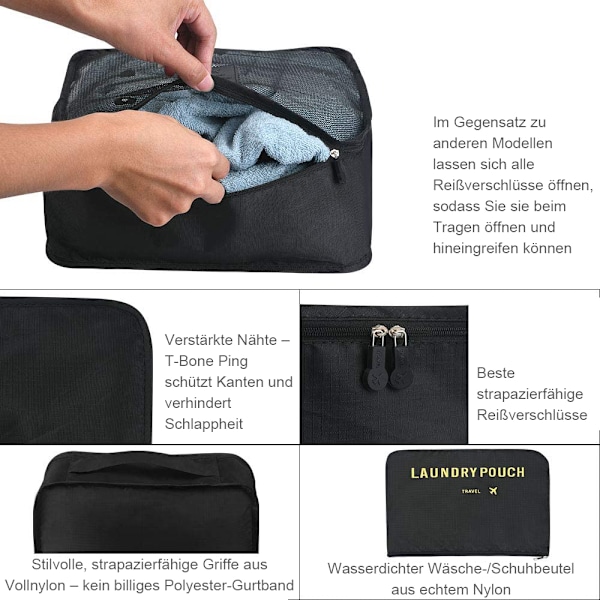 6-delt Rejsestoragepose Multifunktionel TøjSorteringspakke Rejsepaknings Kompressionspose Bagageopbevaringspose