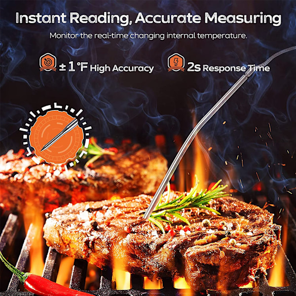 Digital kötttermometer med stor pekskärm LCD, med lång sond, kökstimer, bakgrundsbelysning Omedelbar avläsning för rökare Köksgrillugn, grill