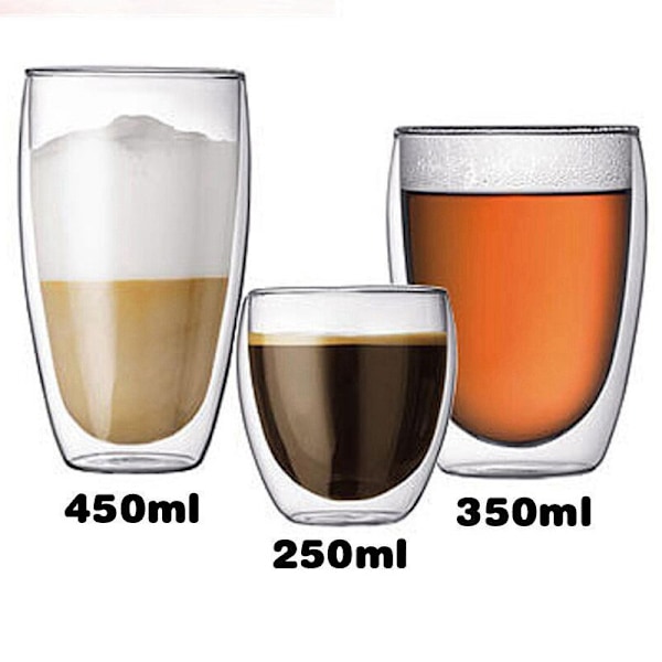 Nya 1/4/6-pack Dubbelväggiga Shotglas Dubbelväggiga Espresso-kaffekoppar 80ml /250ML/350ML/450ML