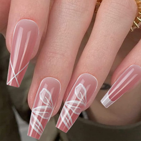 Aftagelige falske negleplader i model, lange negle, Ballet Nail tip, Negleplader (24 stk)