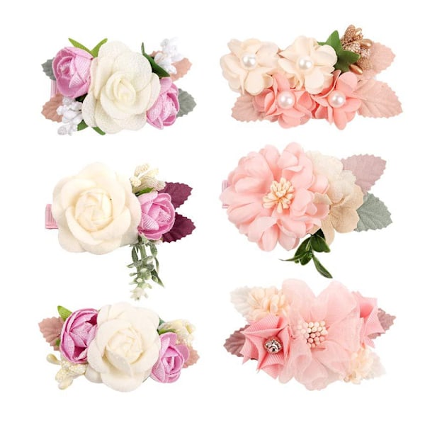 Blomsterhårklip til Piger, 6 stk. Blomsterhårtilbehør