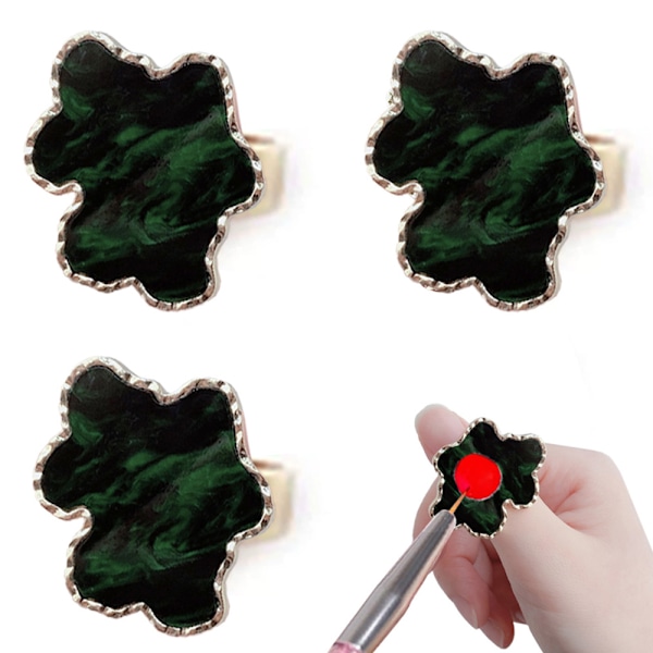 3 stk. Harpiks Neglekunst Paletter med Justerbare Fingerringe, Gel Polish Farveblandingsplade