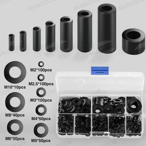 Durable High-Quality Black Nylon Flat Washers, Wear-Resistant & Moisture-Proof Assortment for Fastener Load Distribution & Resistance to