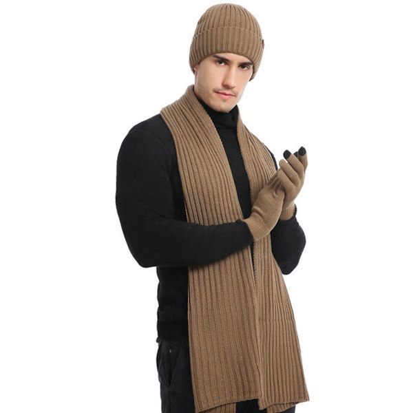 Vinterstrikket varm lue, skjerf og hansker for kvinner - Beanie + langt skjerf + berøringsskjermhansker - Hodeskalleluer, hals skjerf for kvinner og menn