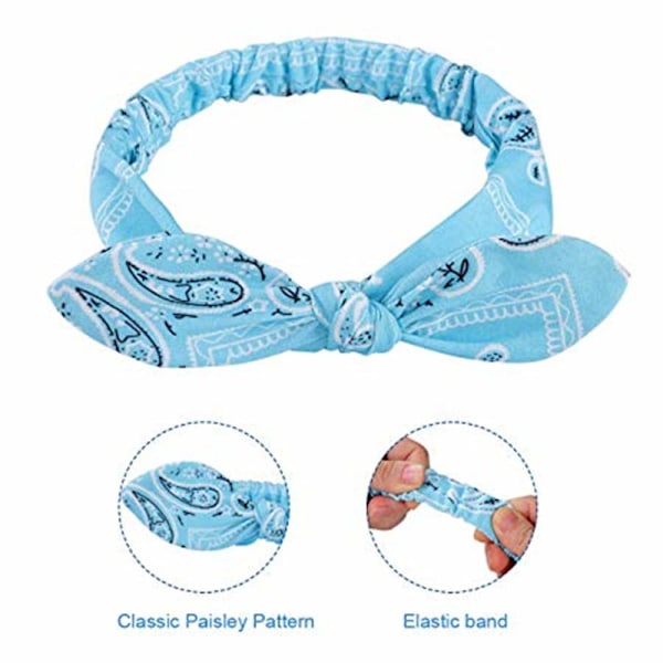 6 kpl Elastista Paisley-kuvioisia Bandana-solmu-hiusnauhoja, Pupukorvat