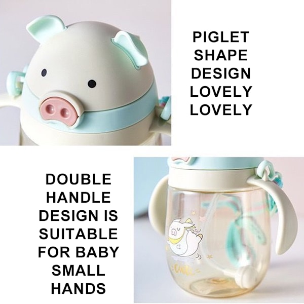 Baby Sippy Cup med Vektet Straw, Overgangsflaske, Spillefri Småbarnskopp med Håndtak