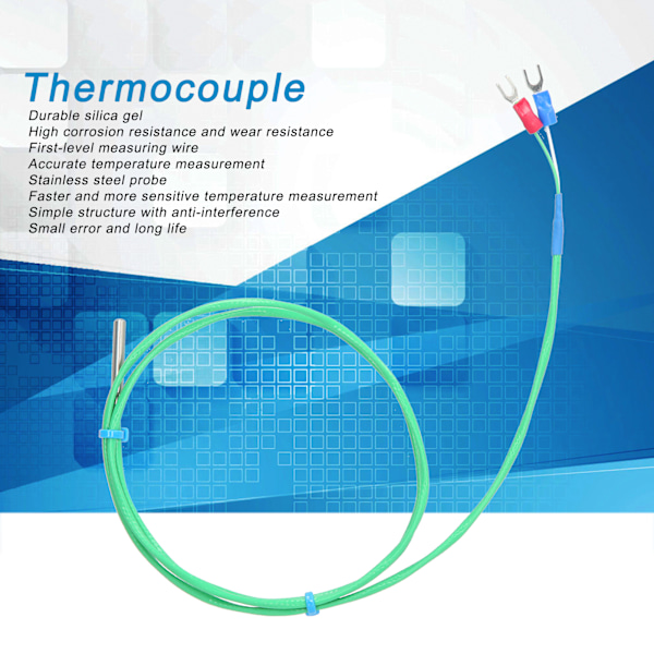 K-tyyppinen termoelementtianturi Silikoninen Super Pehmeä Lämpötilan Mittausjohto 0200℃ Vihreä 4x30mm (5 metriä)