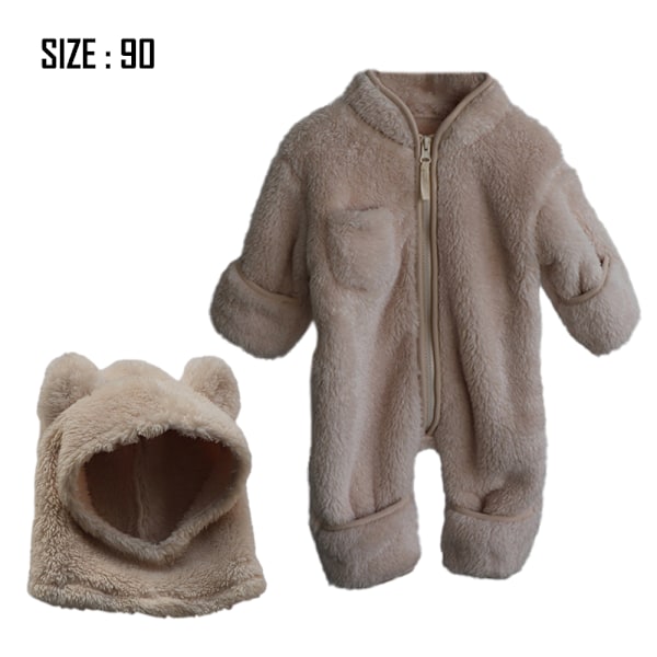 Babys vinterforstærket pelset onesie Varmt wrap fod lang krybende dragt (Abrikos)