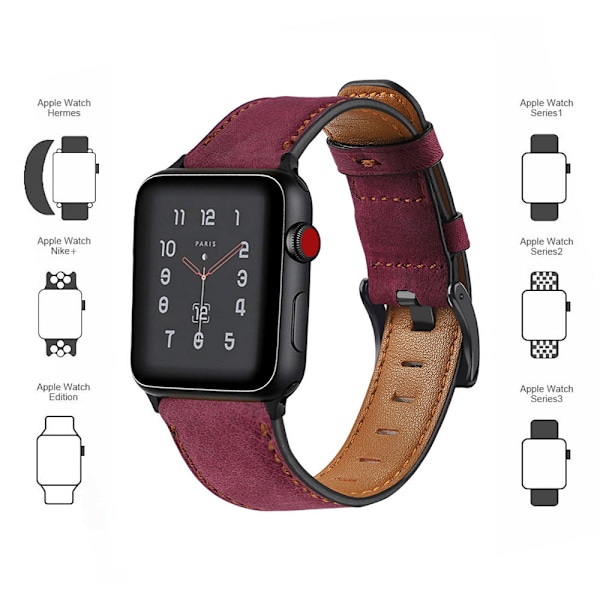 Kompatibel med Apple Watch Rem 38-40mm /42-44mm, Ægte Læder Udskiftningsrem Kompatibel med Apple Watch Serie 5/ 4/3 /2 /1