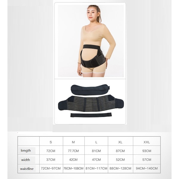 Graviditetsstøtte Mavebælte, Talje/Ryg/Mavebånd, Mavebøjle, Sort, Størrelse S-XXL
