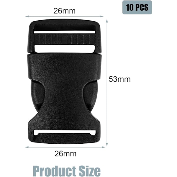 10 st Webbing Spänne 25mm POM Ryggsäck Spänne Fäst Rem Clip Svart Justerbart Plast Spänne Snabbkoppling Spänne Säkerhetsrem Spänne för
