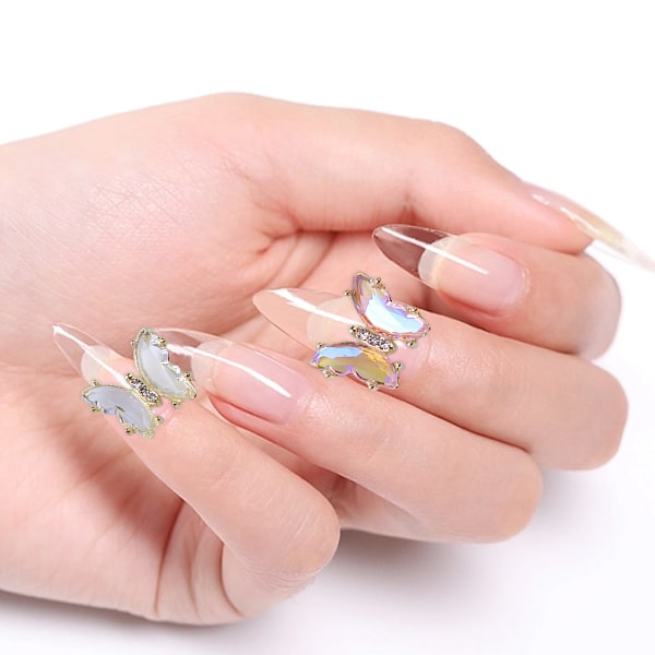 10 Flerfärgade Kristallfjärilsmanikyr Zirkonfjärilsnagelsmycken diy Nagelsmycken