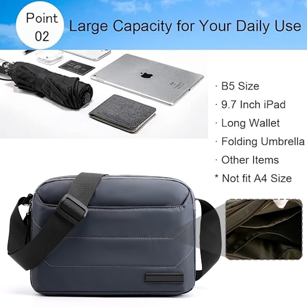 Herrar Axelväska Nylon Messenger Bag Crossbody Plånbok Vattentät Lätt för Resor Arbete Utomhus