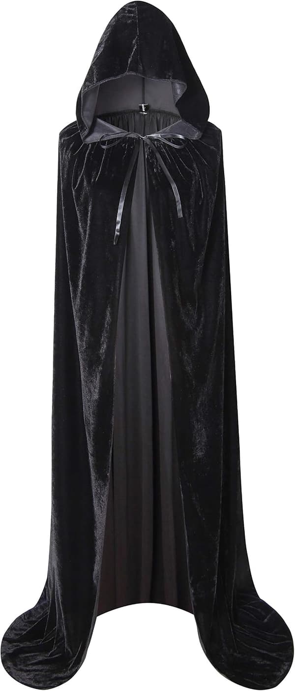 Fuld længde fløjlsbalaclava, Halloween-kappe, kostume (sort, 150 cm)