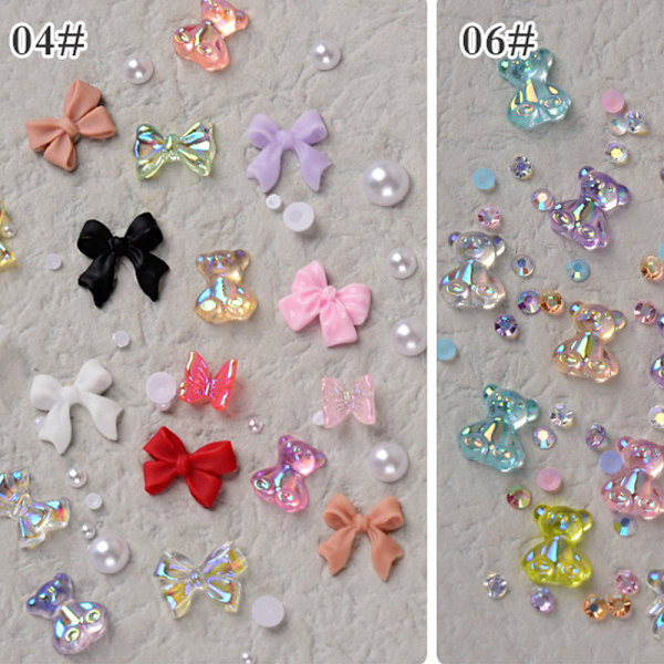 3 Bokser Blandede Neglekunst Buestein Flat Back Rhinestone Harpiks Aolly Negledekorasjoner Manikyr Design DIY Smykke Tilbehør