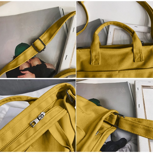 Solidfarget crossbody-veske i canvas for jenter. En skulderveske i canvas, bærbar studentveske