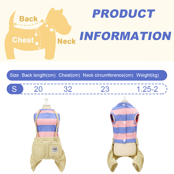 Hundetøj Stribet Skjorte 4 Ben Casual Skjorte Overalls Onesie Tank Top Vest til Hvalp Kat (Pink)
