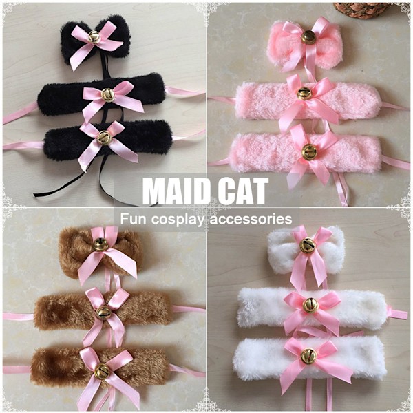 Kattkostymtillbehör Set Kattklockor Rosetter Halsband Armband för Halloween Jul Festdräkt