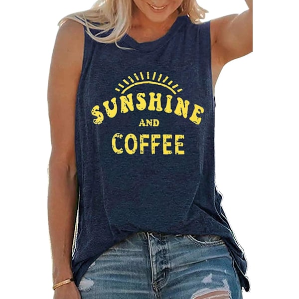 Sunshine and Coffee Tank Casual Sommer Grafisk Tanktop til Kvinder Ærmeløs Grafisk Tanktop Tee Shirts