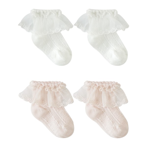 2 Par Baby-Flickor Spetsstrumpor med Hål, Babystrumpor Flickor Sommar Toddler Spädbarn Ankel Pointelle Mesh Strumpor