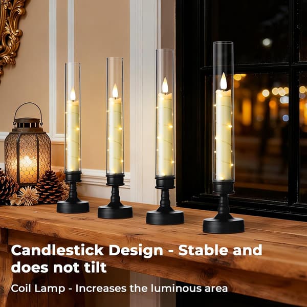 4-pak LED-lys 25,5 cm med holdere - flimrende sorte til jul, Halloween og bryllup Black Without remote control