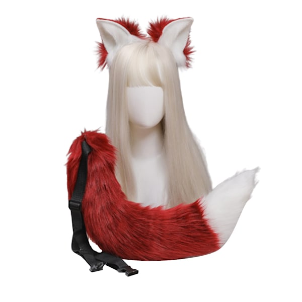 Kattungeöron Varghuvudräv Öron Svans Set Djur Söta Huvudtillbehör för Halloween
