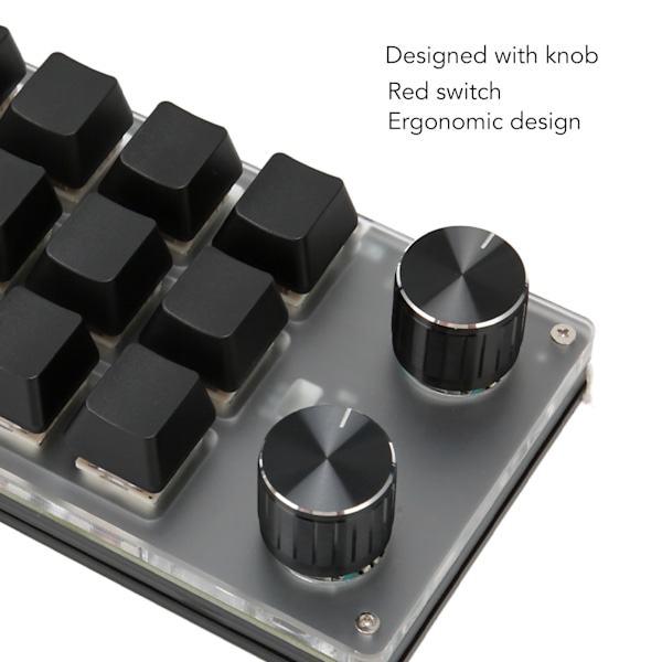 Mini Tangentbord med Knappdesign, Röd Switch, Dubbla Lägen, Plug and Play, Mekaniskt Programmerbart Tangentbord för Spel, Kontor, Media, 12 Tangenter med 2 Knoppar